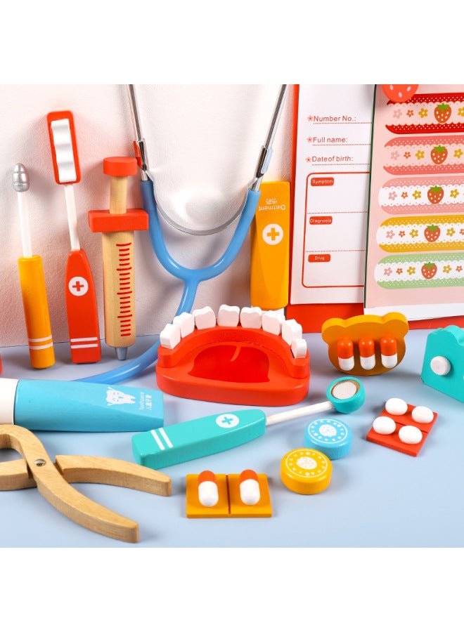 Children's Wooden Small Doctor Toy Doctor Nurse Injection Play House Boy Girl Stethoscope Baby Gift-Color:Gift Box Small Doctor [Almighty] + Nurses' Clothing  - Image 3