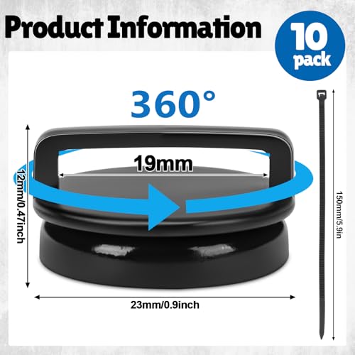 Tellegloww 10 Pcs Magnetic Zip Tie Mount Base Bulk with Nylon Cable Ties 23mm Black Magnetic Cable Clips Wire Holder Multipurpose Ties Management Base Electrical Supplies for Wire - Image 3