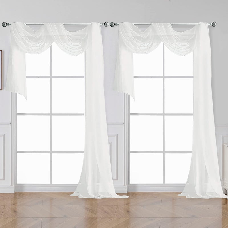 OVZME White Sheer Window Curtains 144 inch Extra Long 2PCS  Airy Scarf Drapes Backdrop Translucent Window Treatments for Canopy Bed/Wedding/Living Room/Bedroom/Anniversary  12FT L - Image 1