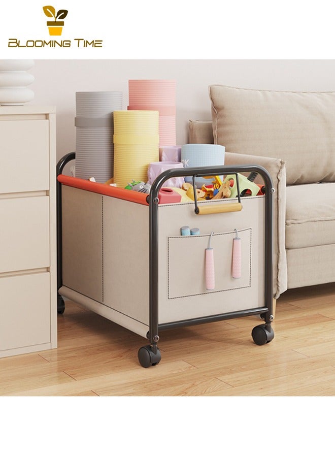 BLOOMING TIME Large-Capacity Trolley Rack, Toy Sundries Storage Basket, Four-Wheeled Widened Movable Storage Cart, Bedroom, Living Room, Office, Cream White - Image 1