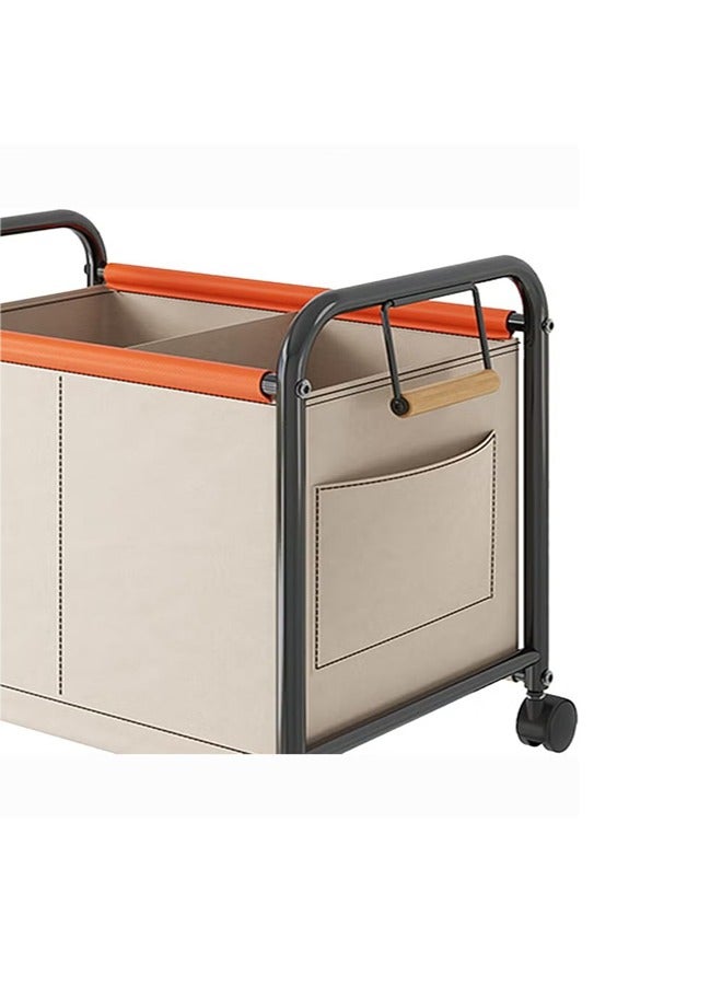 BLOOMING TIME Large-Capacity Trolley Rack, Toy Sundries Storage Basket, Four-Wheeled Widened Movable Storage Cart, Bedroom, Living Room, Office, Cream White - Image 4