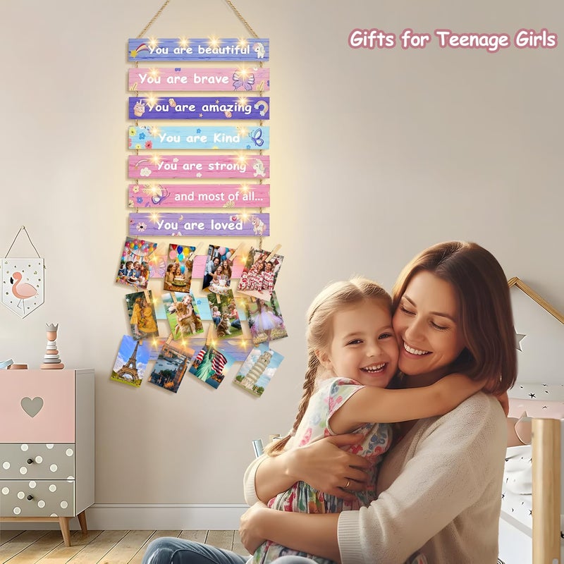 Homecor Girls Room Decor for Teen Girls - Gifts for Girls Trendy Stuff for Ages 10 11 12 13 14 Years Old, Birthday Gifts for Teenage Girls Bedroom Decor, Photo Display Wall Decor with Lights 12 Clips - Image 3