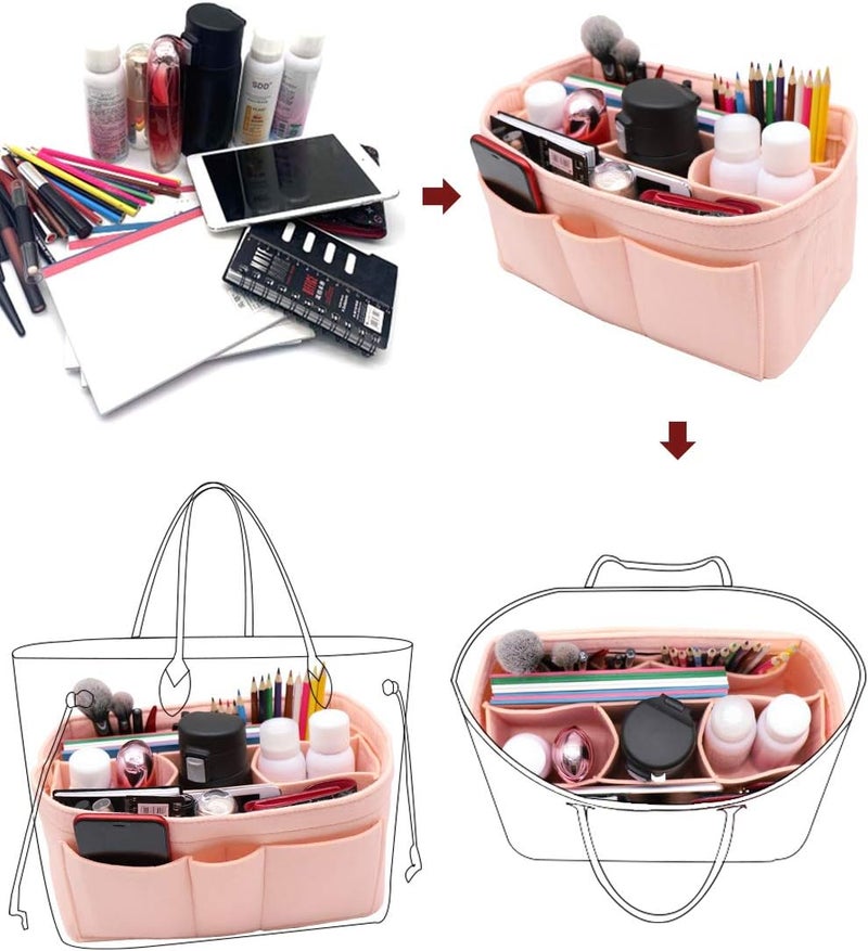 LEXSION حقيبة تنظيم من اللباد ، إدخال مع جيب داخلي بسحاب، يناسب Neverfull Speedy 8010، وردي، متوسط - Image 5