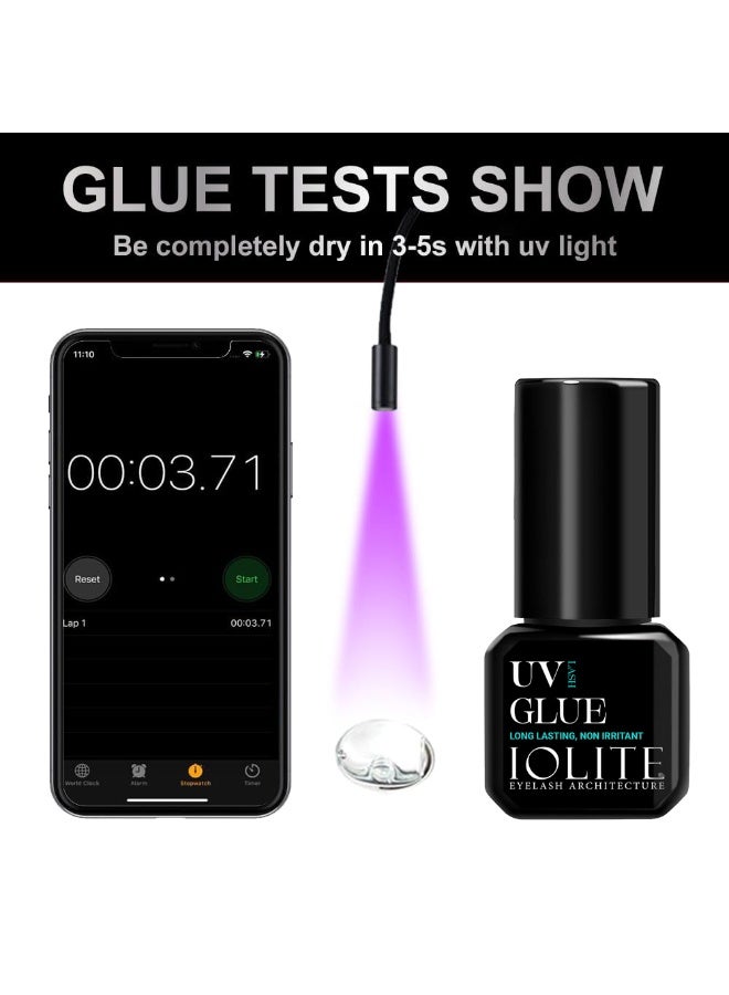 Iolite UV Lash Glue 5ml (Clear) – Quick Drying 0.5 Sec UV Eyelash Extension Adhesive, Long-Lasting 6–7 Weeks, Low Fume & Non-Irritant Lash Glue - Image 2