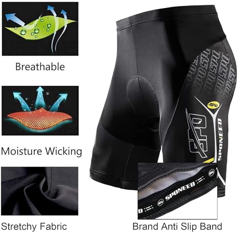 sponeed Men's Padded Bicycle Shorts Indoor Bike Pants Spin Road Triathlon Riding Clothes US XL Yellow - Image 5