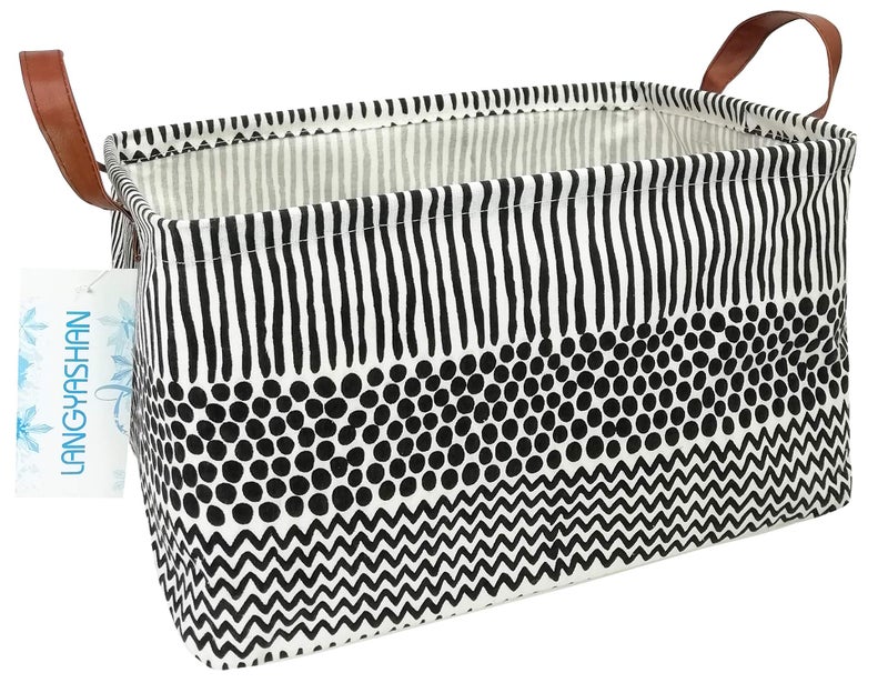 LANGYASHAN Rectangular Storage Bin Collapse Canvas Fabric Cartoon Storage Basket with Handles for Organizing Home Kitchen Boys and Girls Toys Office Closet Shelf Baskets (Rec Black line) - Image 1