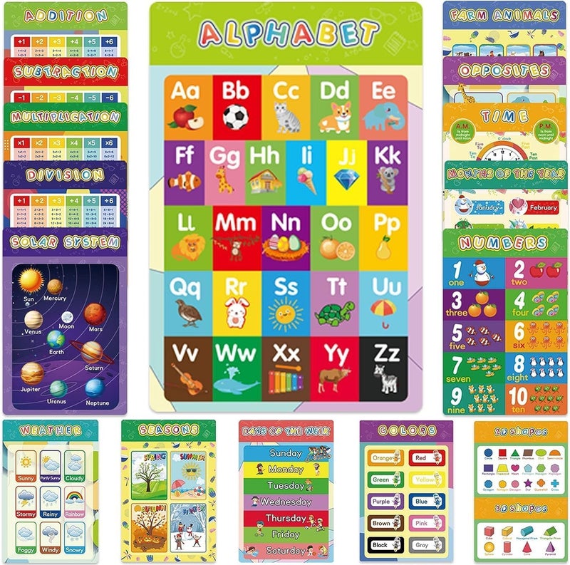 KASTWAVE Educational Posters For Classroom & Kindergarten, 16 Pcs Kids Posters, Preschool Home School Essentials, Abc Alphabet, Shapes, Colors, Days Of The Week And More - Image 1