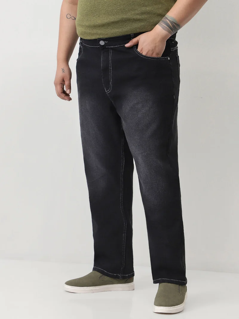 Urbano Fashion  Urbano Plus Men's Black Straight Fit Washed Jeans Stretchable  | Best Price UAE