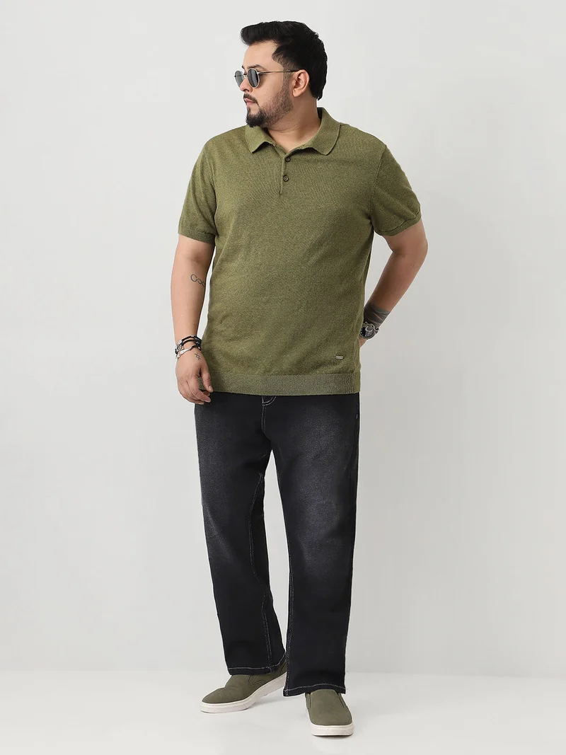 Urbano Fashion  Urbano Plus Men's Black Straight Fit Washed Jeans Stretchable  | Best Price UAE