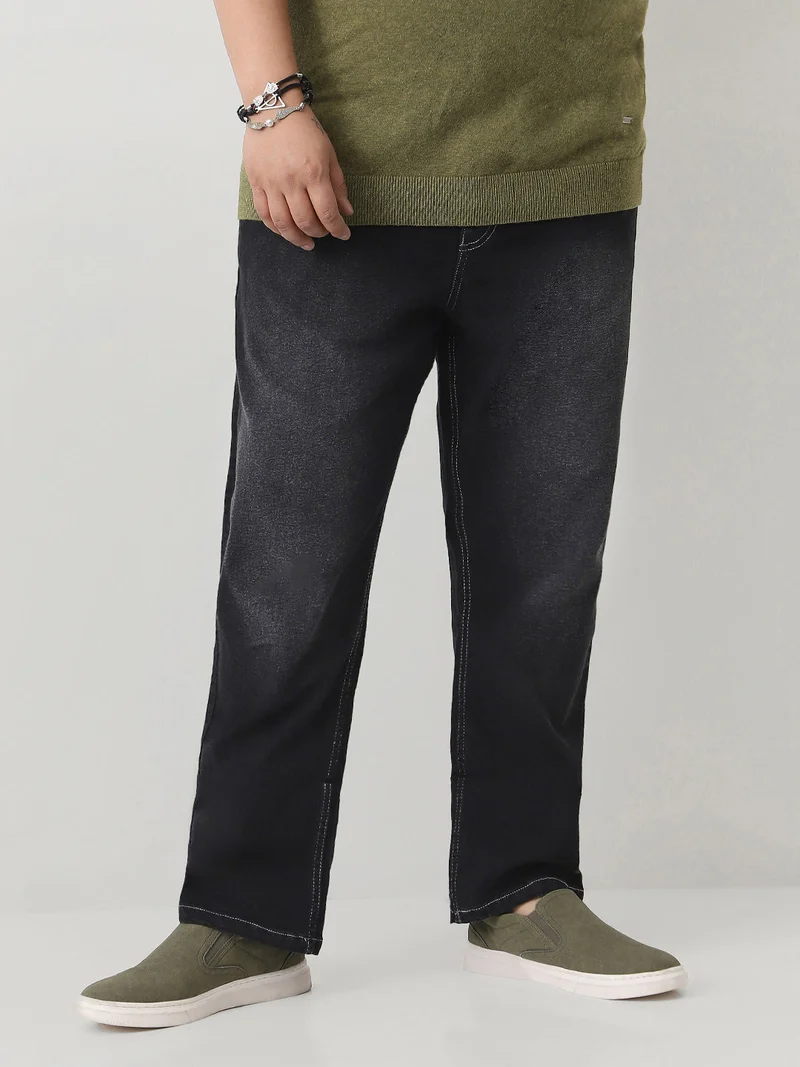Urbano Fashion  Urbano Plus Men's Black Straight Fit Washed Jeans Stretchable  | Best Price UAE