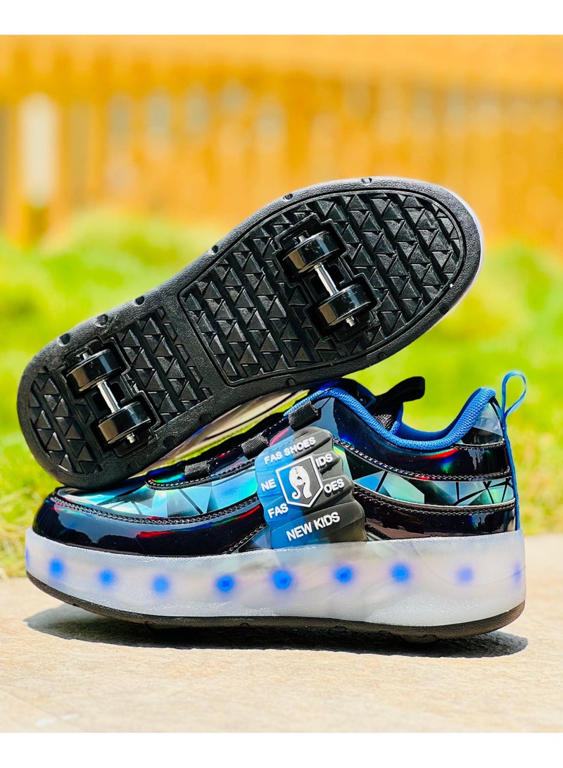 LITTLE ROCKZ Double Wheel LED Flash Light Fashion Shiny Sneaker Skate Heelys Shoes With Lightning Sole  - Image 4
