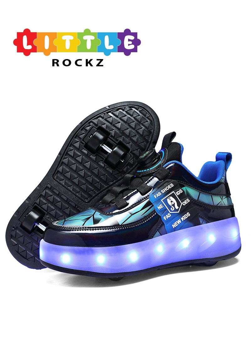 LITTLE ROCKZ Double Wheel LED Flash Light Fashion Shiny Sneaker Skate Heelys Shoes With Lightning Sole  - Image 1