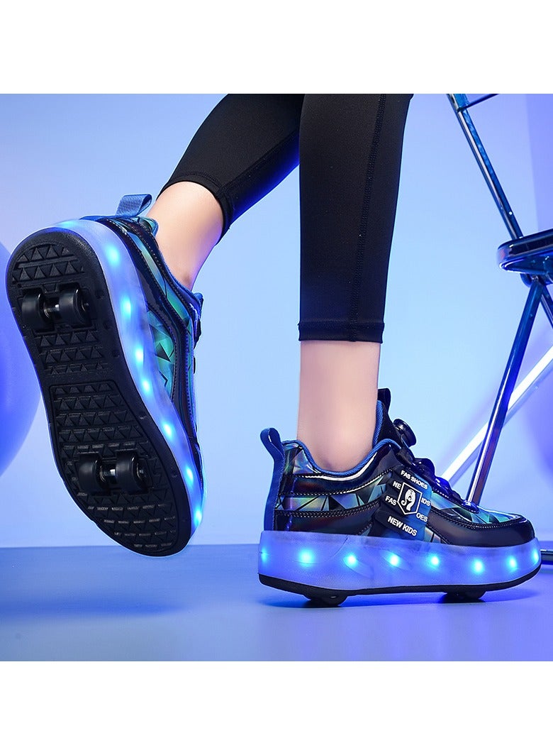 LITTLE ROCKZ Double Wheel LED Flash Light Fashion Shiny Sneaker Skate Heelys Shoes With Lightning Sole  - Image 2