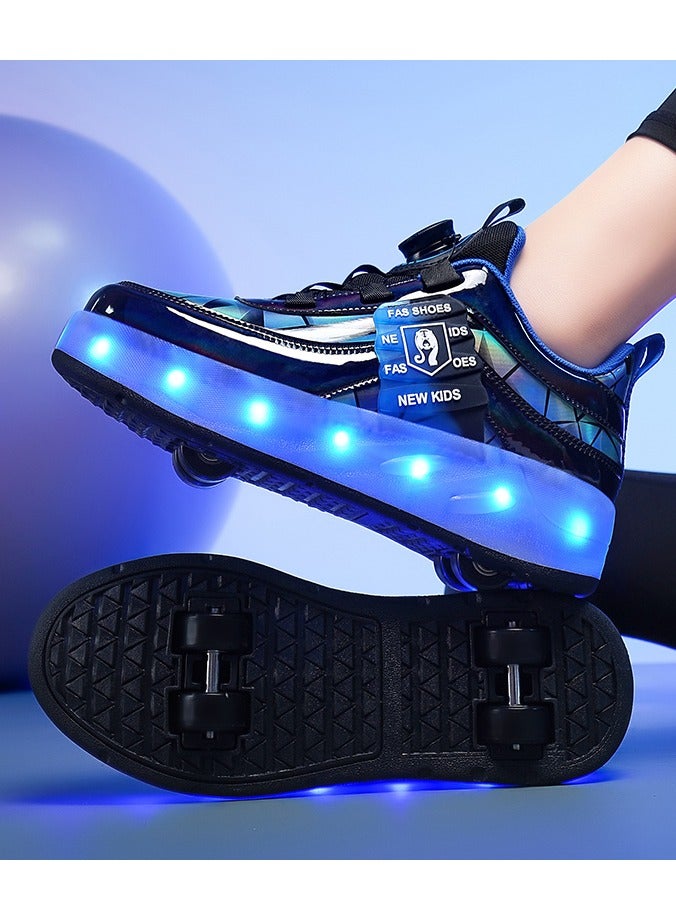 LITTLE ROCKZ Double Wheel LED Flash Light Fashion Shiny Sneaker Skate Heelys Shoes With Lightning Sole  - Image 3