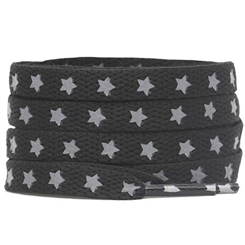 DELELE 2 Pairs Reflective Shoelace Flat Stars Silver Black Safety Laces for Shoes Sneakers Boots 47 inch - Image 1