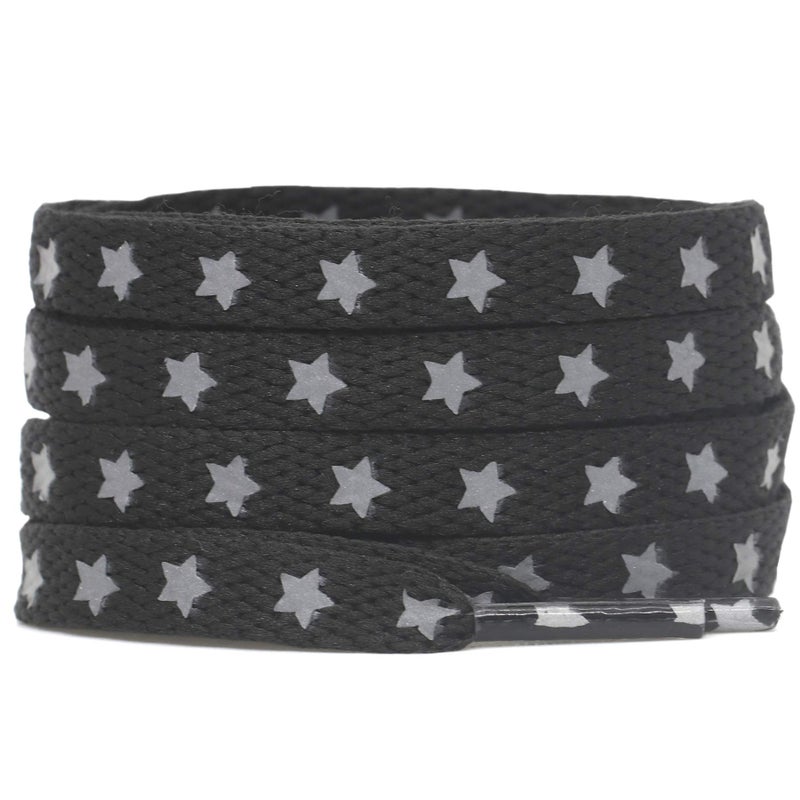 DELELE 2 Pairs Reflective Shoelace Flat Stars Silver Black Safety Laces for Shoes Sneakers Boots 47 inch - Image 3