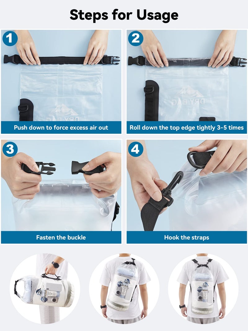 HEETA Dry Bag Waterproof for Women Men, Roll Top Lightweight Dry Storage Bag Backpack with Phone Case for Travel Swimming Boating Kayaking Paddle Board Camping Beach Accessories (White, 20L) - Image 5