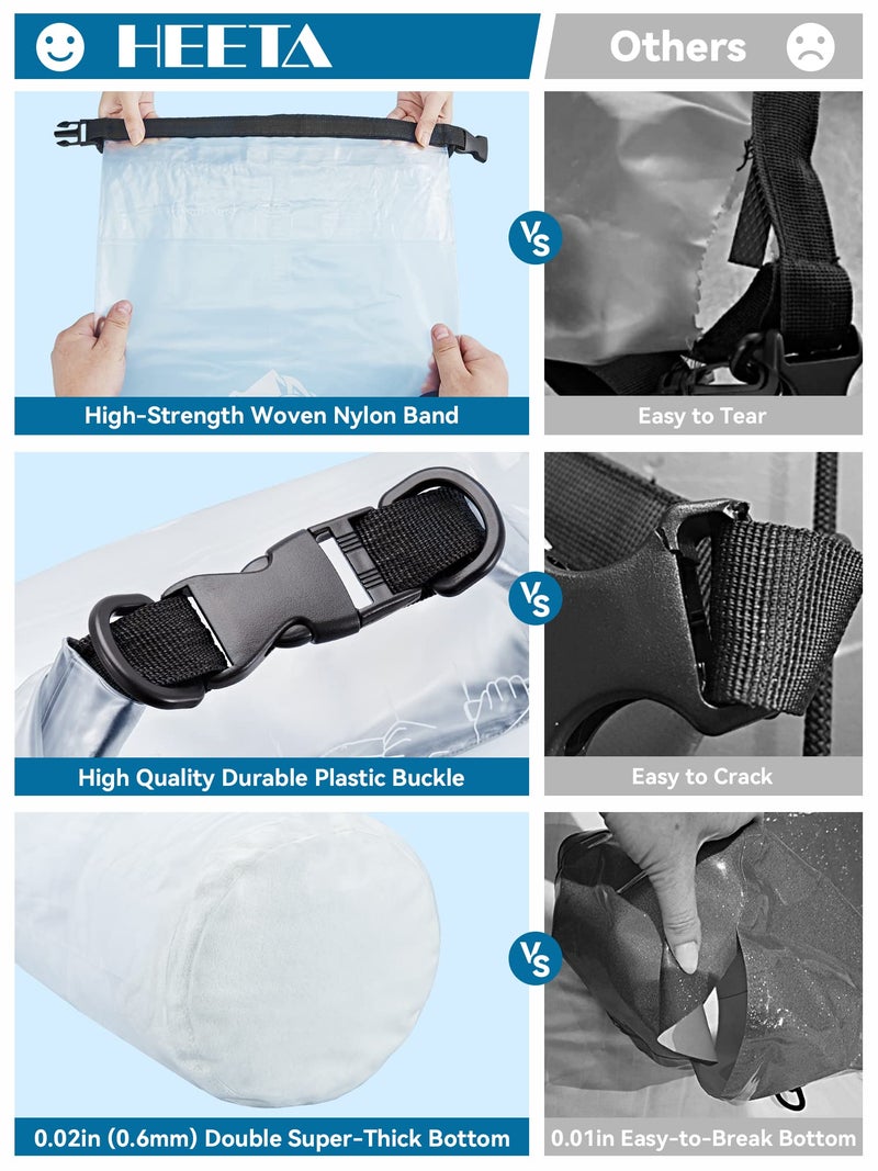 HEETA Dry Bag Waterproof for Women Men, Roll Top Lightweight Dry Storage Bag Backpack with Phone Case for Travel Swimming Boating Kayaking Paddle Board Camping Beach Accessories (White, 20L) - Image 4