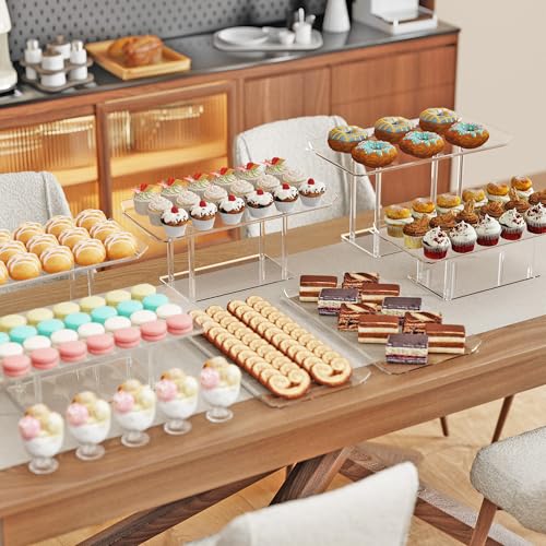 HeiMma 6 Pack Dessert Table Display Set, Clear Acrylic Dessert Display Stands with 3 Pack Dessert Tray Platters Buffet Risers for Pastry Food Fruit Candy Treat for Wedding Birthday Party - Image 5
