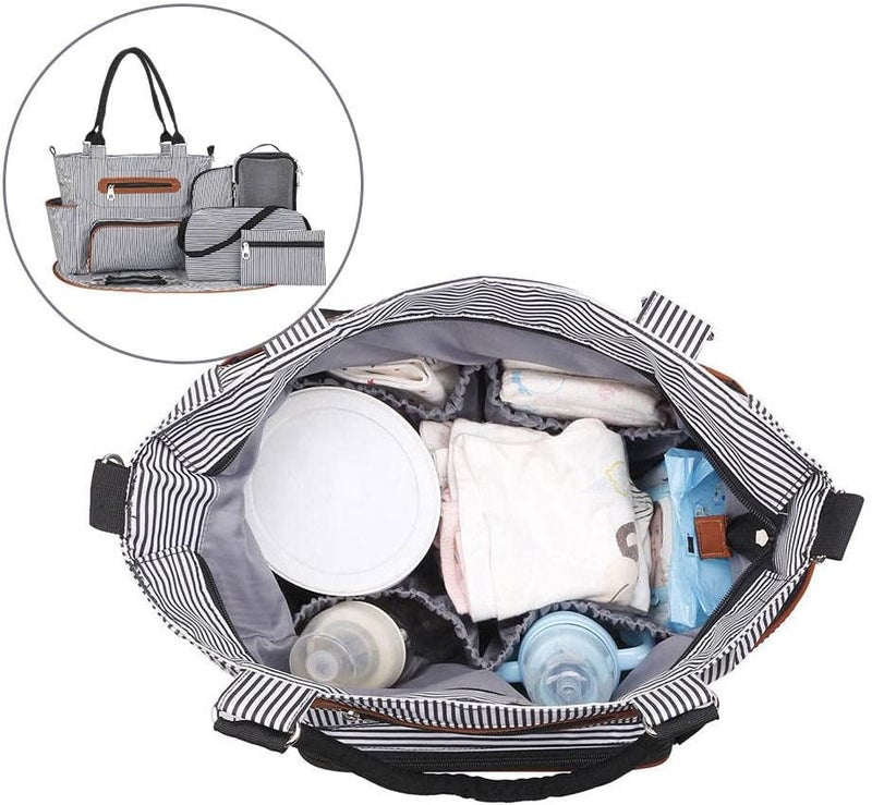 klarakoWaterproof Mummy Bag Handbag Hanging Baby Nappy Bag Reusable for Pram Travel Pushchair klarakoBlack Strips - Image 5