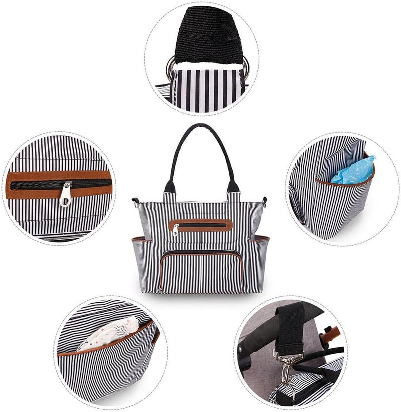 klarakoWaterproof Mummy Bag Handbag Hanging Baby Nappy Bag Reusable for Pram Travel Pushchair klarakoBlack Strips - Image 2