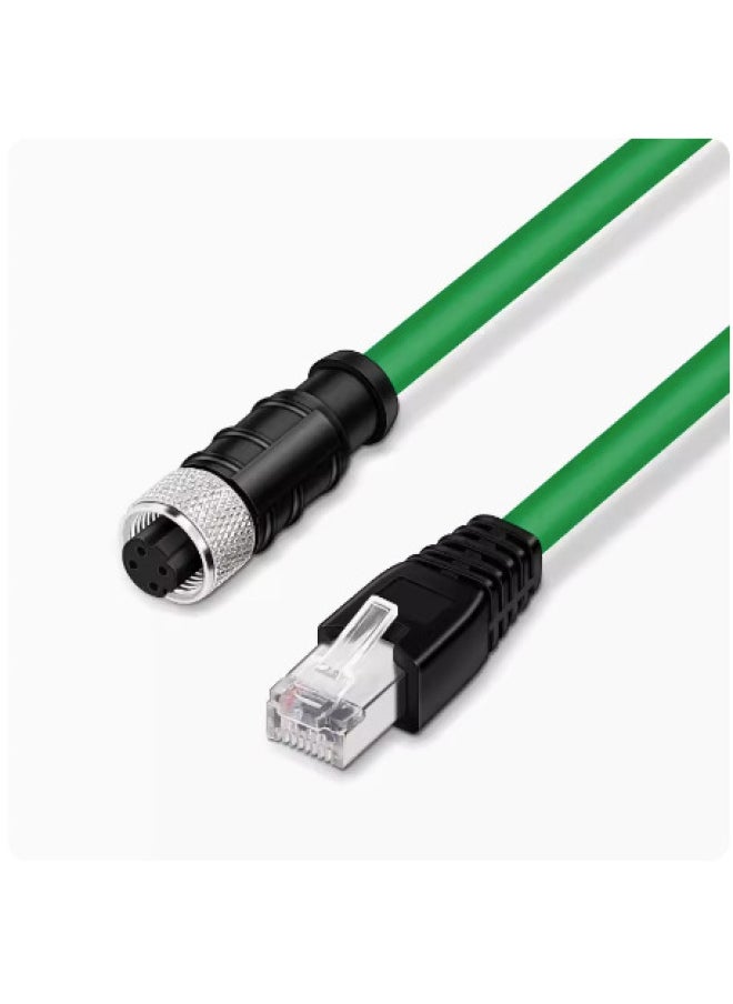 Generic M12 To RJ45 Coding Line 4 Pin Ethernet Industrial Grade Network Cable High Soft Drag Chain Sensor Cable Aviation Plug-Color:D-type 4-core Female Header-RG45-Line Length:3 M  - Image 1