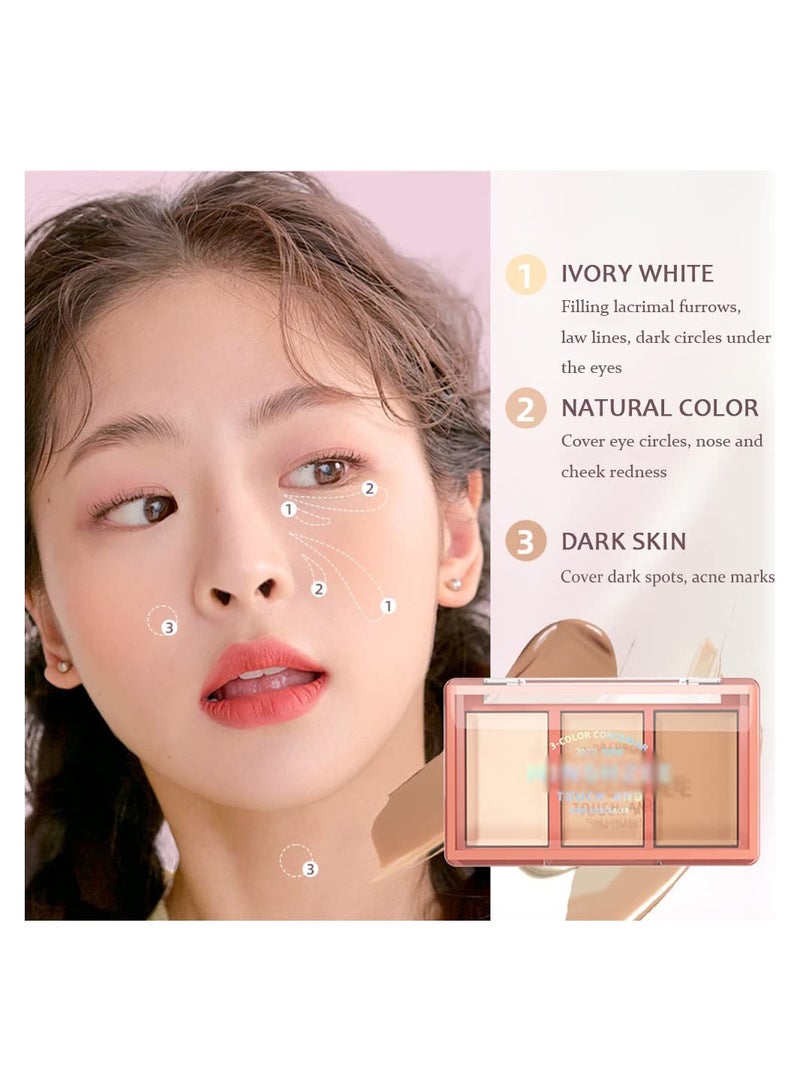 SYOSI باليت كونتور الوجه ثلاثي الألوان من SYOSI، باليت خافي العيوب لتحديد الوجه، مكياج كريمي لتحديد الوجه لإخفاء الوشم أو تصحيح الهالات السوداء والندبات الحمراء - Image 4
