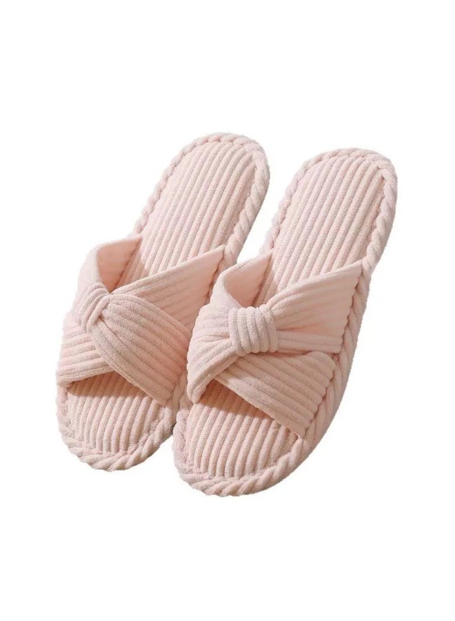 Women Slippers With Memory Foam Open Toe Corduroy Slides For Bedroom and Spa Warm Indoor Slippers - Image 2