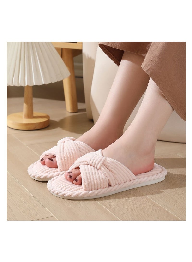 Women Slippers With Memory Foam Open Toe Corduroy Slides For Bedroom and Spa Warm Indoor Slippers - Image 4