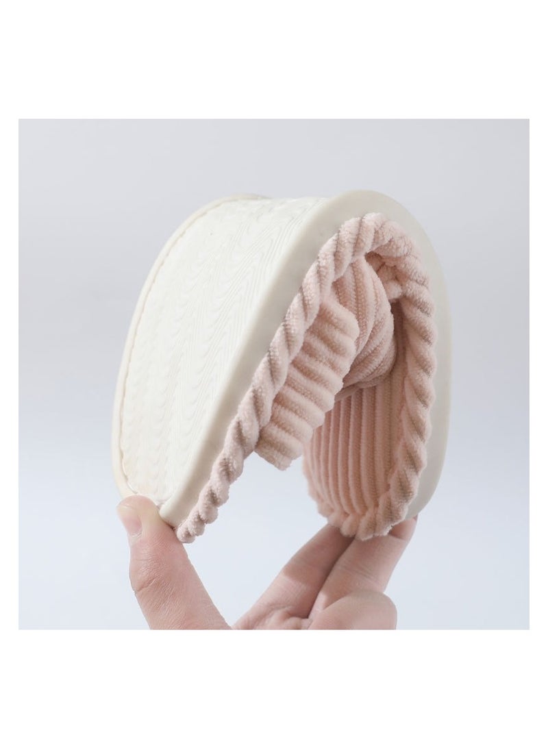 Women Slippers With Memory Foam Open Toe Corduroy Slides For Bedroom and Spa Warm Indoor Slippers - Image 5