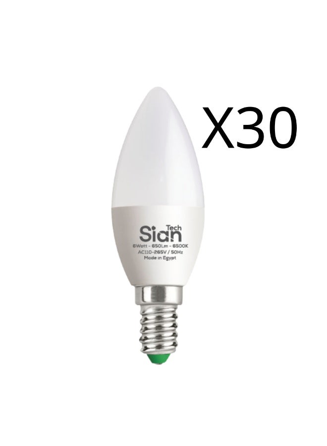 Sian Tech LED candle 6W 30pcs warm 3years warrantee 3000K - Life time 25000h - 650LM - Image 2