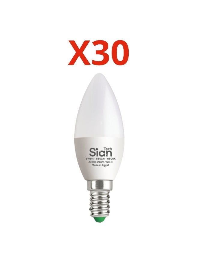 Sian Tech LED candle 6W 30pcs warm 3years warrantee 3000K - Life time 25000h - 650LM - Image 1