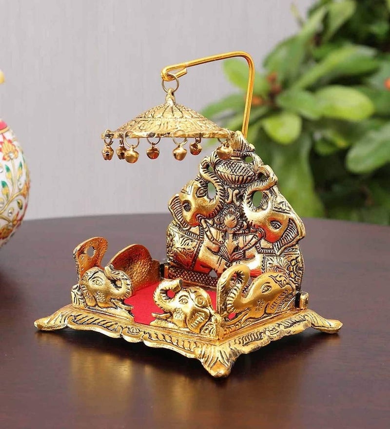 Denique Metal Sihasan for Krishna Ladoo GopalLaddu Bal Gopal Religious Puja Gifts and Decor Home Decor Gifts Handcrafted ShowpieceGold Colour1 Pieace - Image 5