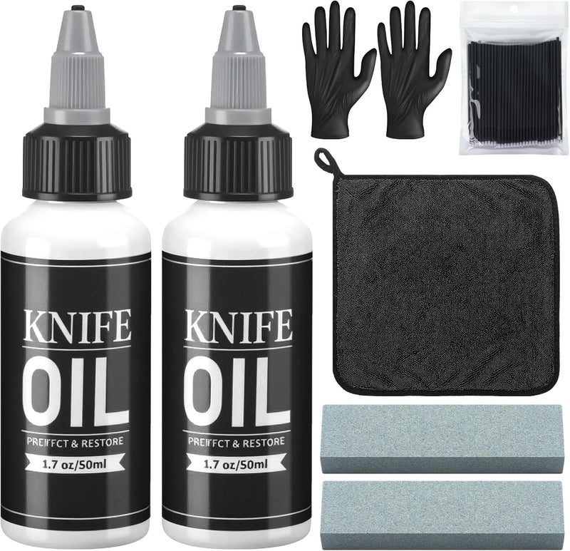LemonRoad 108 Pcs Knife Oil Rust Eraser Kit Includes Rust Remover Sword Maintenance Oil Microfiber Cloth Black Gloves Cotton Swabs for Carbon Steel Blade, Cleaning, Protection and Lubricant Care Set - Image 1