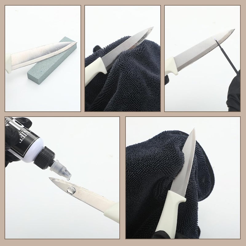 LemonRoad 108 Pcs Knife Oil Rust Eraser Kit Includes Rust Remover Sword Maintenance Oil Microfiber Cloth Black Gloves Cotton Swabs for Carbon Steel Blade, Cleaning, Protection and Lubricant Care Set - Image 4