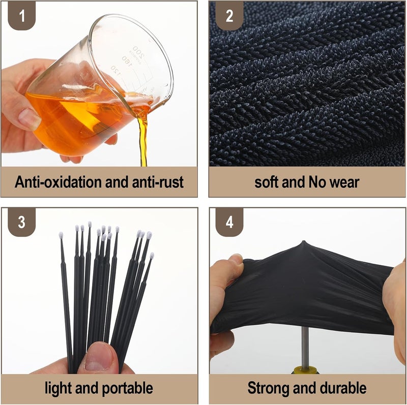 LemonRoad 108 Pcs Knife Oil Rust Eraser Kit Includes Rust Remover Sword Maintenance Oil Microfiber Cloth Black Gloves Cotton Swabs for Carbon Steel Blade, Cleaning, Protection and Lubricant Care Set - Image 3