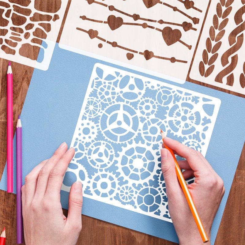 Motroce 16Pcs Geometric Stencils for Painting, 6 X 6 Inch Reusable Abstract Stencils Cubist Stencils for Crafts Painting DIY Card Makin - Image 4