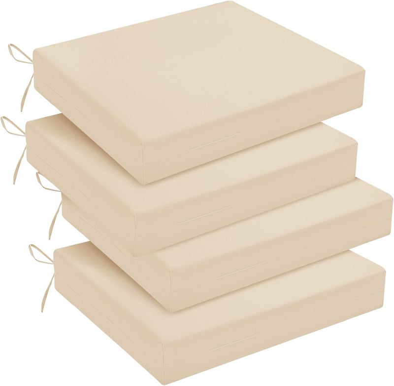 downluxe Outdoor Chair Cushions Set of 4 for Patio Furniture, Water-Resistant Square Corner Patio Chair Cushions with Ties, High Density Foam Outdoor Seat Cushion, 18.5" X 16" X 3", Beige - Image 1