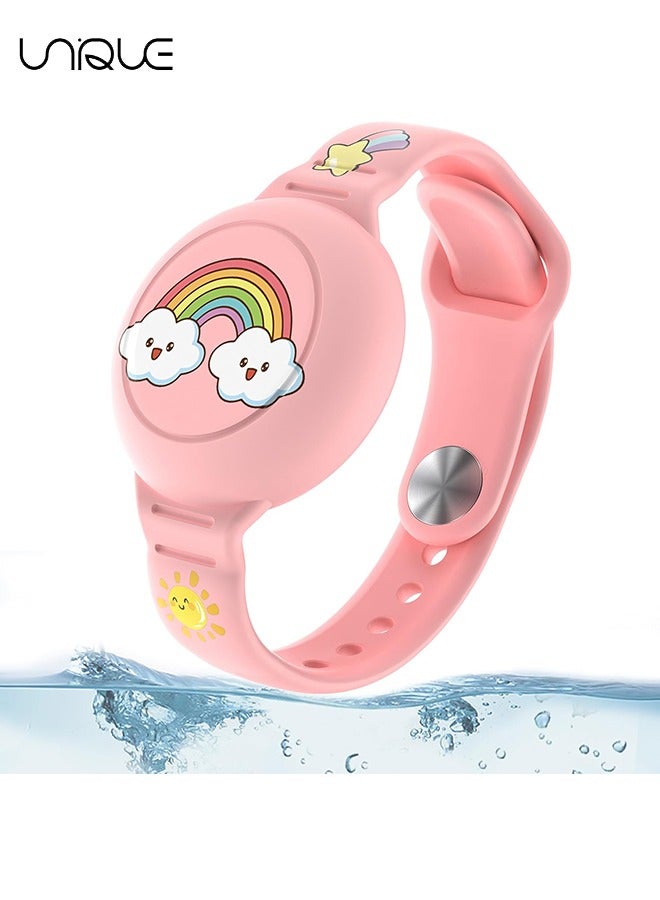 Unique AirTag Bracelet for Kids - Waterproof Cute Cartoon Air tag Holder for Kids with Soft Silicone Full Coverage Anti-Lost Hidden Airtag Wristband Accessories for Child (Pink)
