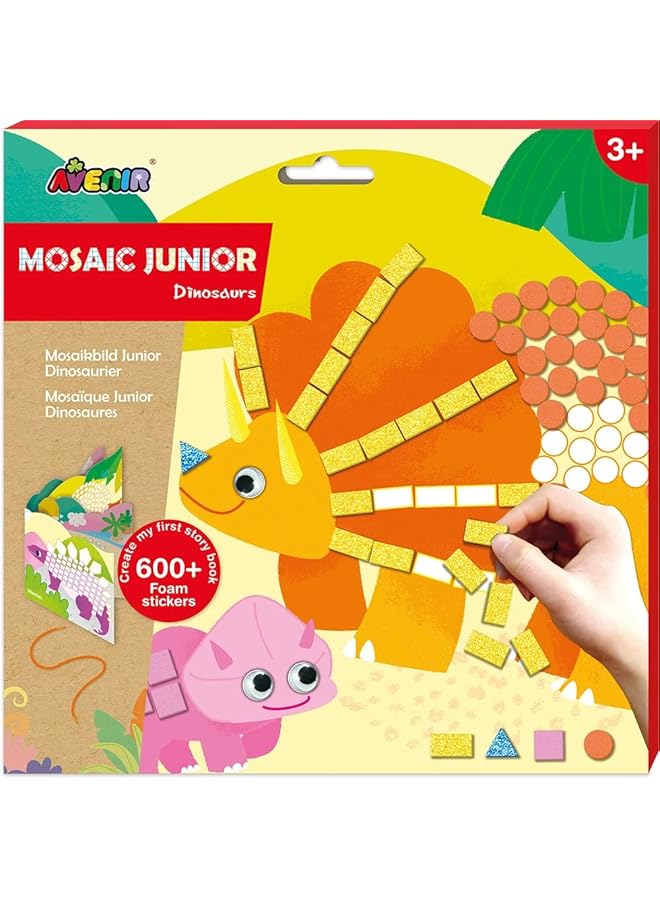 أفينير إنشاء كتاب القصة الأول الخاص بي الديناصورات الفسيفساء طقم جونيور نشاط ممتع DIY للأطفال تحسين التنسيق وإدراك الألوان هدية مثالية للأطفال 3 زائد - Image 1