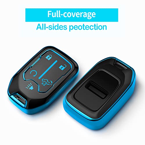 Tukellen for Chevy Key Fob Cover Soft TPU Full Protection Key Shell Key Case Compatible with 2017-2021 Chevrolet Silverado Suburban Tahoe GMC Acadia Sierra Terrain Yukon (Blue, 5 Button) - Image 3