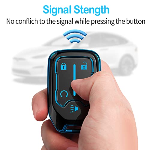 Tukellen for Chevy Key Fob Cover Soft TPU Full Protection Key Shell Key Case Compatible with 2017-2021 Chevrolet Silverado Suburban Tahoe GMC Acadia Sierra Terrain Yukon (Blue, 5 Button) - Image 5