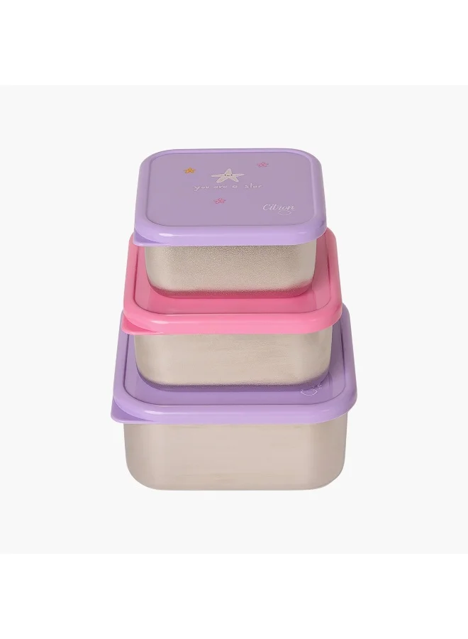 Citron Lunch Box-Set Of 3-1200Ml-Mermaid-Square (Stainless Steel) Purple \ 12X12X6.7