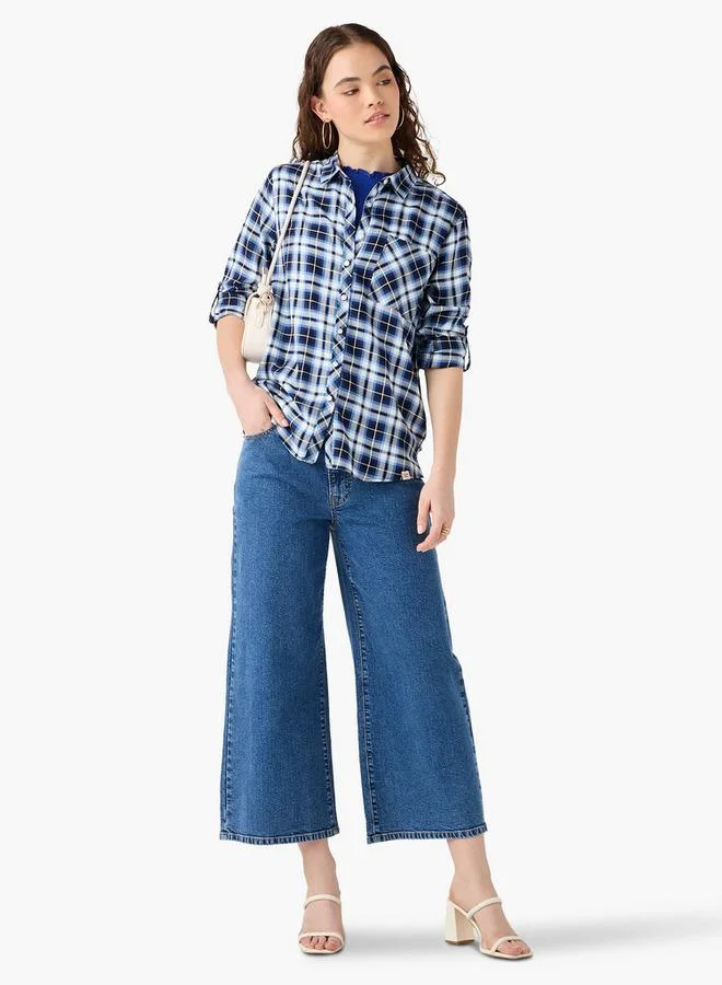 Lee Cooper Lee Cooper Regular Fit Checked Collared Shirt with Long Sleeves