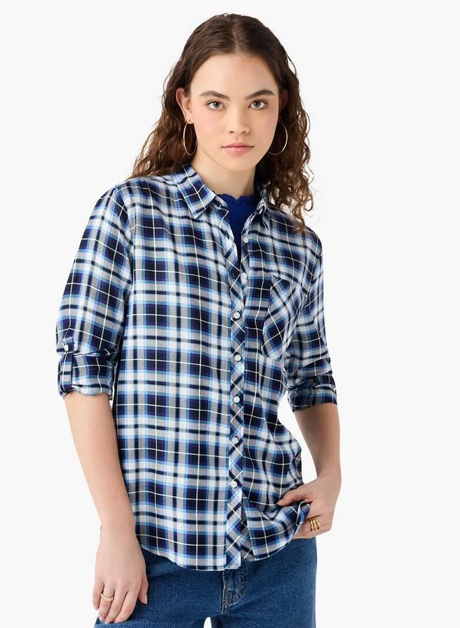 Lee Cooper Lee Cooper Regular Fit Checked Collared Shirt with Long Sleeves