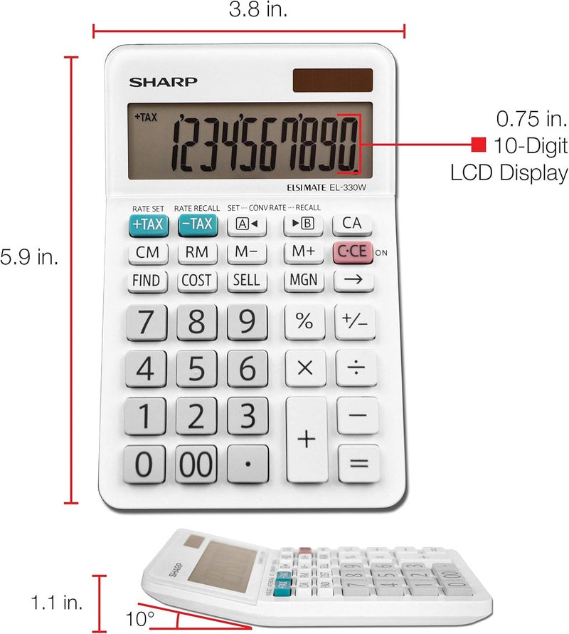 SHARP EL-330WB Standard Function Basic Desktop Calculator, Large Display, for Home and Office, Dual Power, Solar and Battery… - Image 3