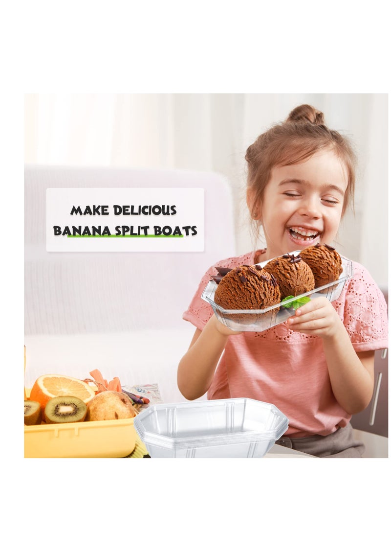 SYOSI أوعية سوندية الآيس كريم، 100 حزمة قوارب بانانا سبليت، أكواب حلوى بلاستيكية شفافة قابلة للتصرف، أوعية تقديم للحفلات، أكواب فواكه، أكواب ممدودة مثالية، لصينية حلوى حفلة عيد ميلاد الأطفال الاجتماعية - Image 5