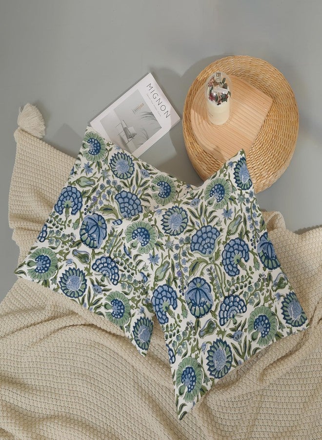 DAFENA Boho Navy Blue Pillow Covers 18x18 Inch 2 Pcs Sage Green Vintage Floral Decor Throw Pillows Spring Flower Summer Outdoor Farmhouse Decoration Pillowcase Cushion Cover for Couch Sofa Bed - Image 5