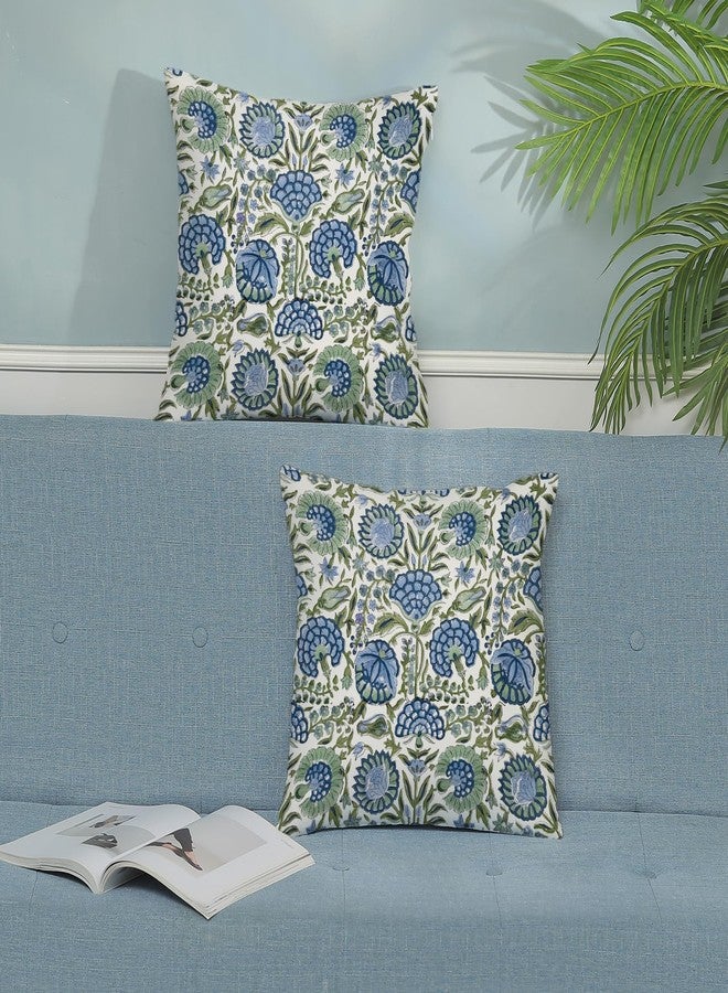 DAFENA Boho Navy Blue Pillow Covers 18x18 Inch 2 Pcs Sage Green Vintage Floral Decor Throw Pillows Spring Flower Summer Outdoor Farmhouse Decoration Pillowcase Cushion Cover for Couch Sofa Bed - Image 3
