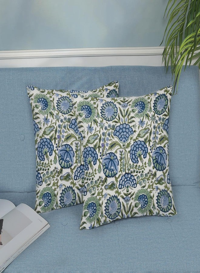 DAFENA Boho Navy Blue Pillow Covers 18x18 Inch 2 Pcs Sage Green Vintage Floral Decor Throw Pillows Spring Flower Summer Outdoor Farmhouse Decoration Pillowcase Cushion Cover for Couch Sofa Bed - Image 4